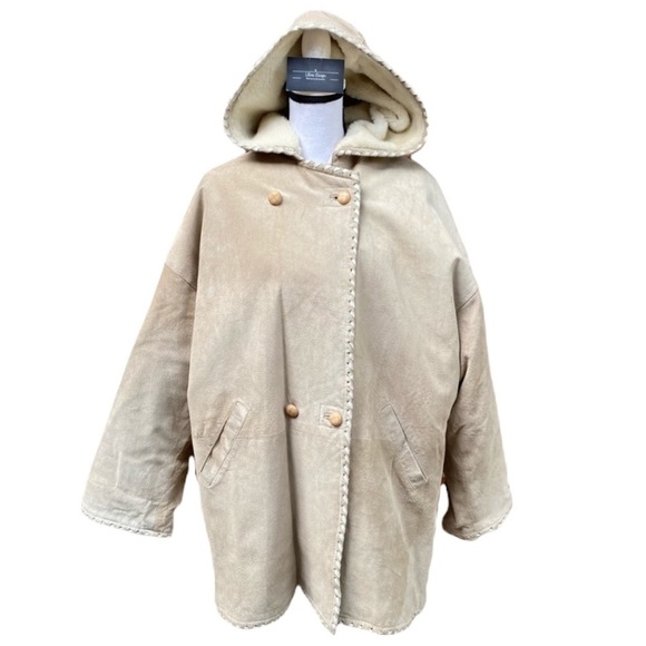 Otellopelle Suede Shearling Leather Hooded Coat - Picture 1 of 12